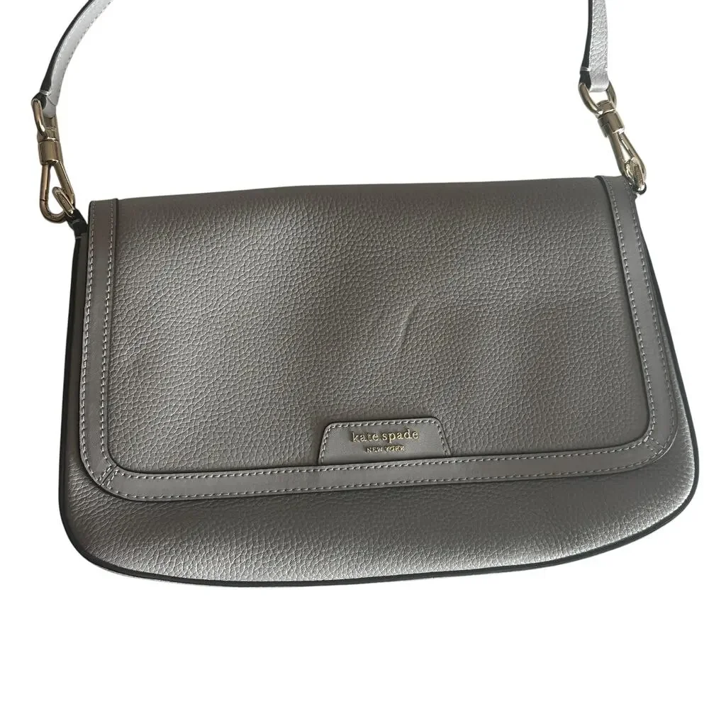 Kate Spade Hudson Convertible Shoulder Bag Womenns Platinum Gray Pebbled Leather